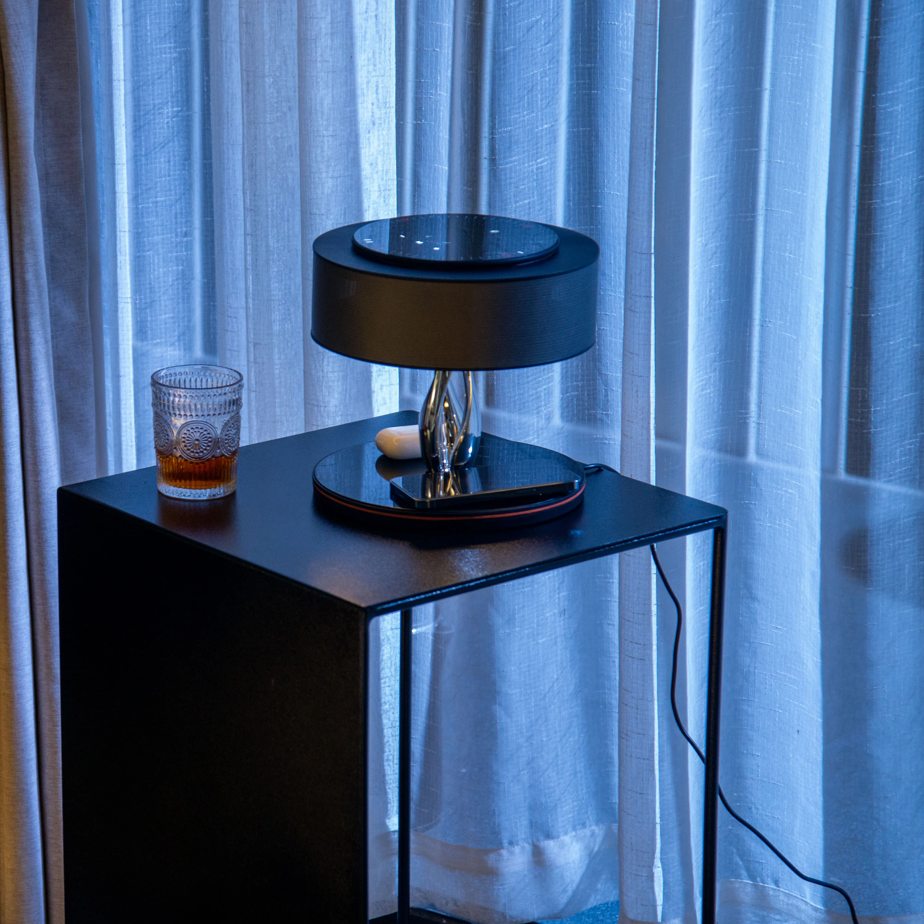 Bedside Lamp with TWS Bt Speaker and 10W Wireless Charger, Night Lamp Ambient Lamp with Digital Clock, Stepless Dimming