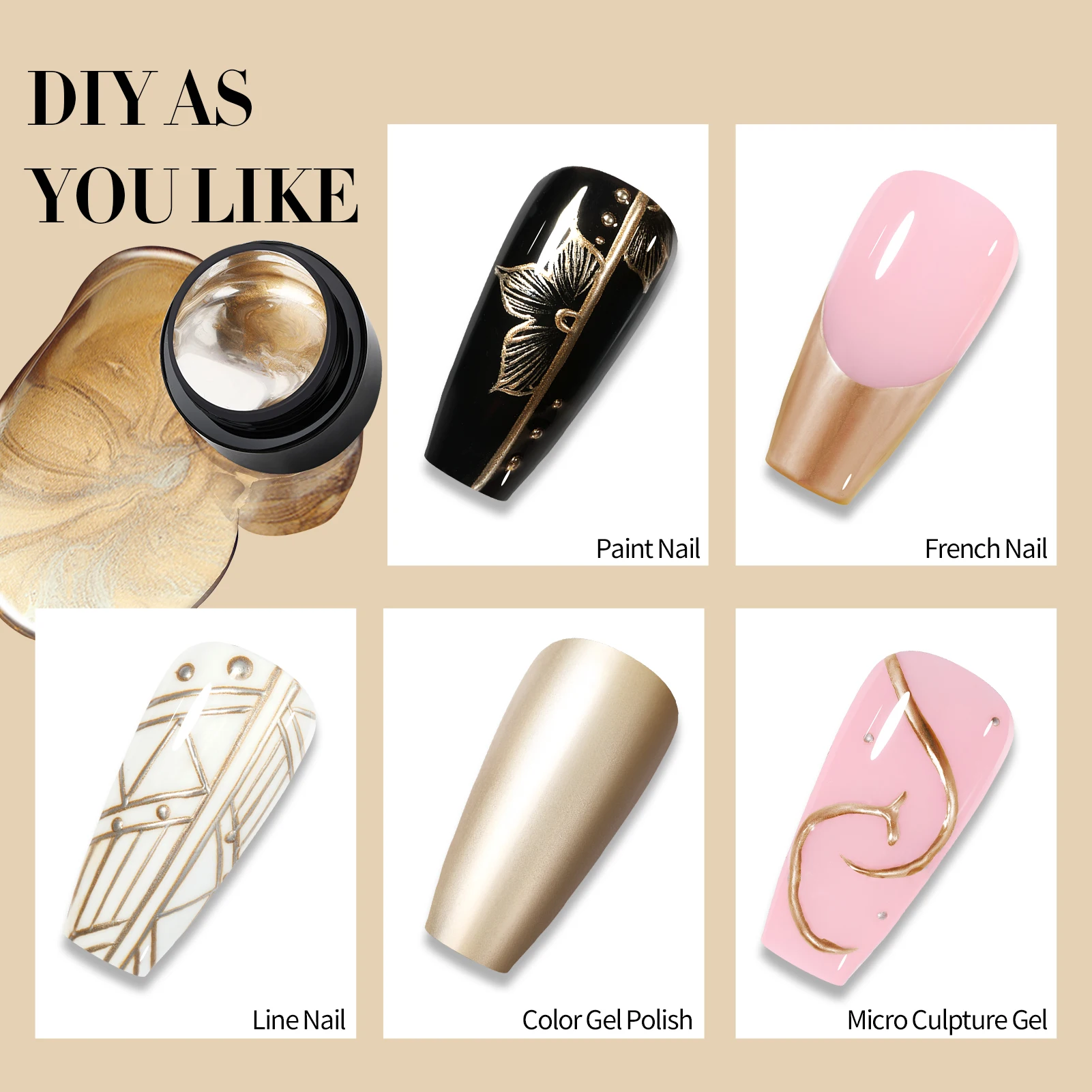 BORN PRETTY OEM Free Label Design 3D Golden Metallic Effect Nails Painting Gel Very Good Gold Mirror Chrome Gel Nail Paint