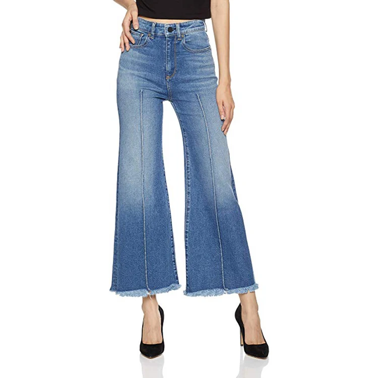 Europe new style Fashion Jean Pants Women Tassel bottom wide leg flare Ladies Jeans High Waist Wholesale