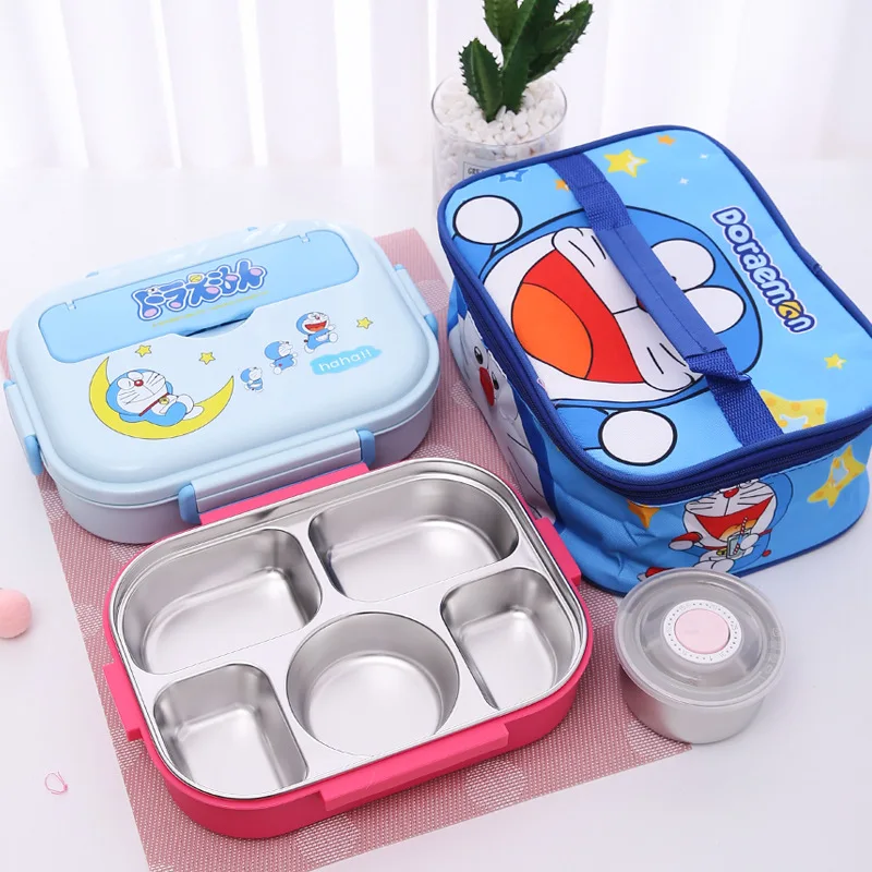 YE697  Kuromi 304 Stainless steel insulated lunch box with soup bowl cartoon student lunch box four  lattice five lattice bento