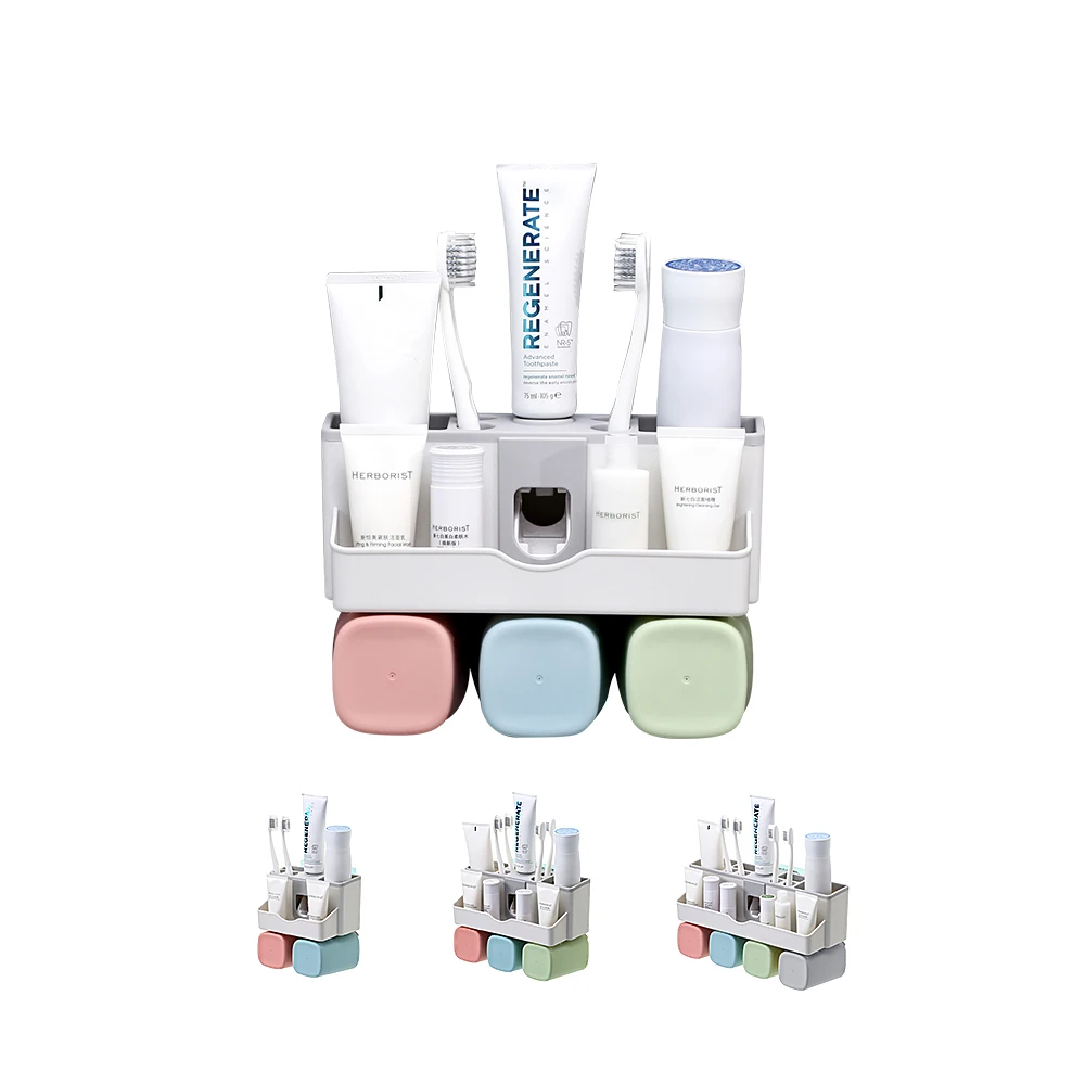 
Wholesale Household Portable Drill-Free Wall Mounted Shelf Family Plastic Toothbrush Holder Bathroom Storage 