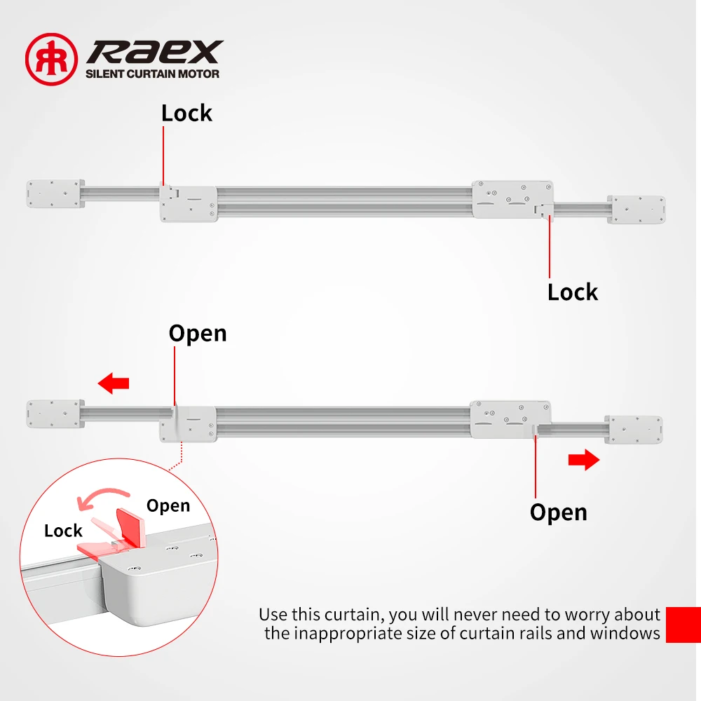 Heavy Duty Sliding Automatic Ripple Fold 1.69-4m Extendable Length Tuya Smart Motorized Ceiling Curtain Track Pulley System
