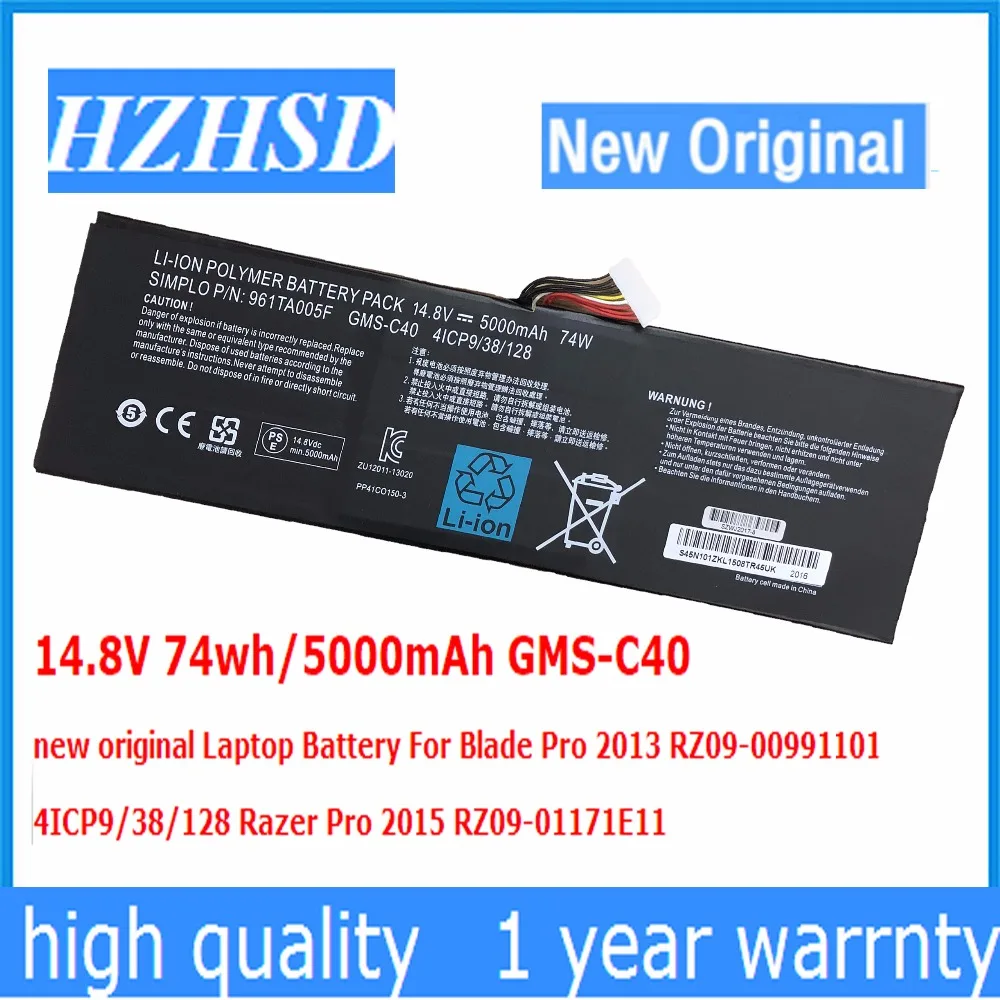 14.8V 74wh/5000mAh GMS-C40 Laptop Battery For Blade Pro 2013 RZ09-00991101 4ICP9/38/128  Pro 2015 RZ09-01171