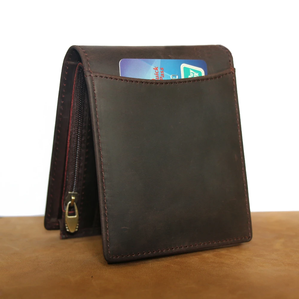 
2021 Minimalist Black Men Wallet Double Zipper Coin Purse Genuine Leather Wallet For Men 