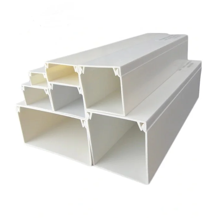 Pvc Square Slotted Flame Retardant Pvc Cable Trunking Plastic White Surface Mounted Wiring Trough Cable Management