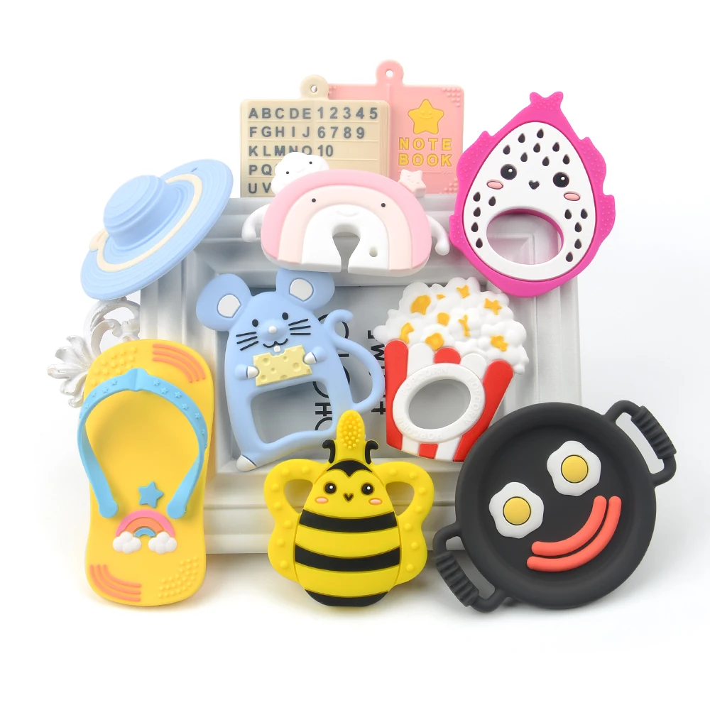 Wholesale 100%Food Grade Silicone Baby Chewable Teething Teether BPA Free Cute Silicone Rainbow Teether for Baby Teething