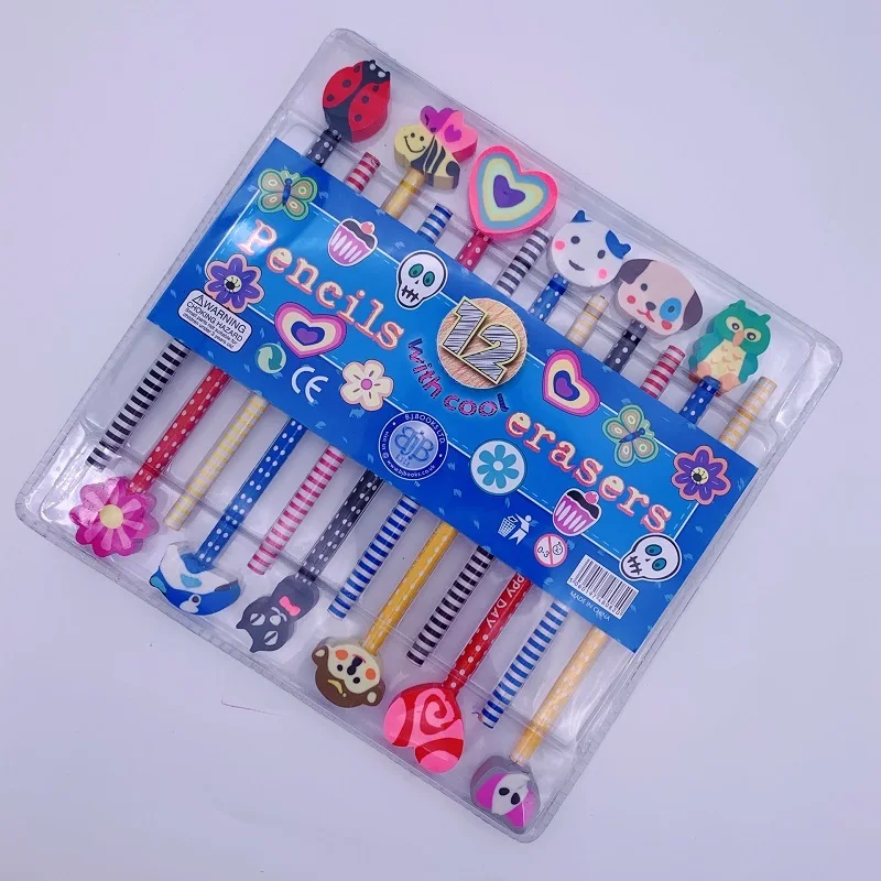 Office & School hb 12pcs cartoon Animal fruit rubber eraser pencil