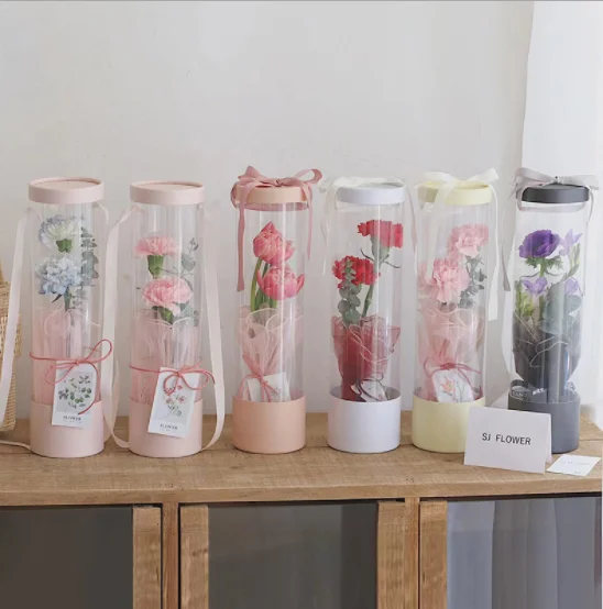New Arrival Cylinder tube packaging   Flower Box PVC Flowers Packaging Round Flower Boxes For Bouquets