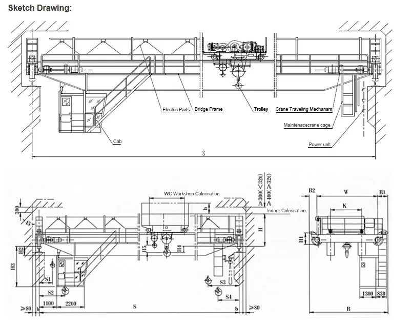 Double Girder Electric Overhead Crane Travelling with Hook 10 Ton 20 35 A6 for Workshop