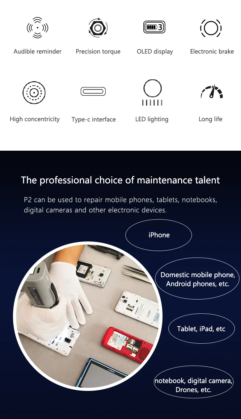 XIAODONG P2 Wireless Rechargeable Brush Disassembly Electric Precision Screwdriver Kit For Android Iphone Laptop Maintenance