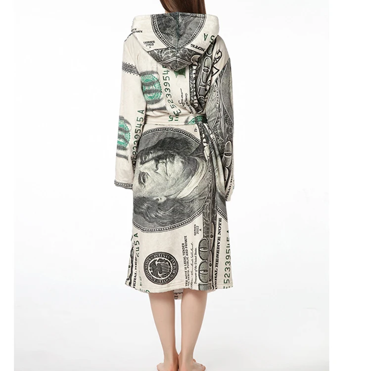 Flannel velvet bath robe bathrobes nightgown pajamas dollar billion women money print robes