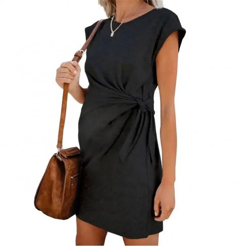 Solid color lace-up maternity dress soft and comfortable Pregnancy Wear Cloth Cotton Wholesale Lady Maternity Dress