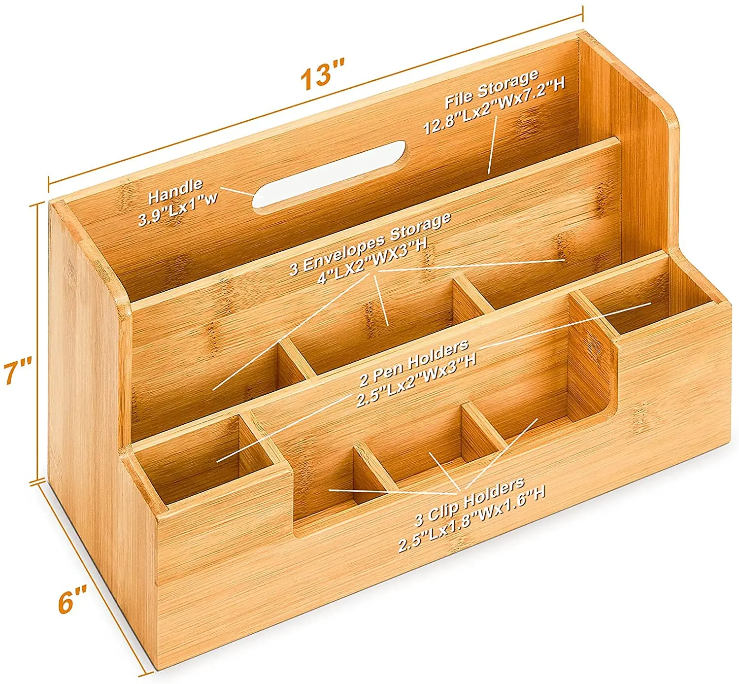 Bamboo Desk Organizer All-in-One Office Desk File Organizer With Pen Holder, 9 Compartment Organizer