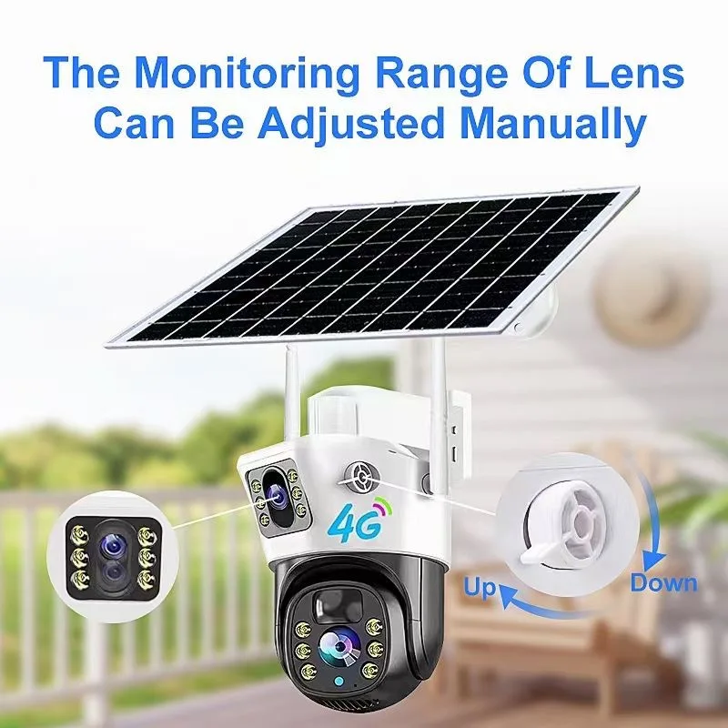 4mp waterproof cctv wireless wifi outdoor dual lens solar security camera