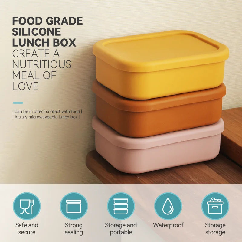 Hot Sale Foldable Food Storage Container Snack Box Bpa Free 3 Divider Lunch Bento Box Kitchen Silicone Lunch Boxes Sets For Kids