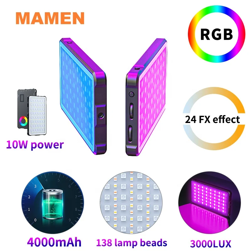 Full Color LED Camera Light CRI95+ Rechargeable RGB Photography Light TikTok Vlog Spotlight Portable Led Camera Video Light
