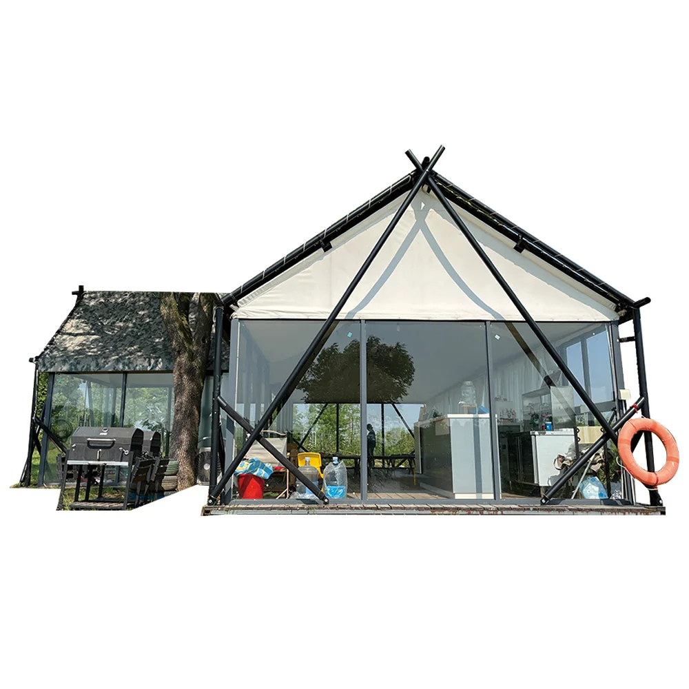 Waterproof 4 Season Outdoor Glamping House Hotel Desert glass Luxury Lodge Safari Tent With Bathroom