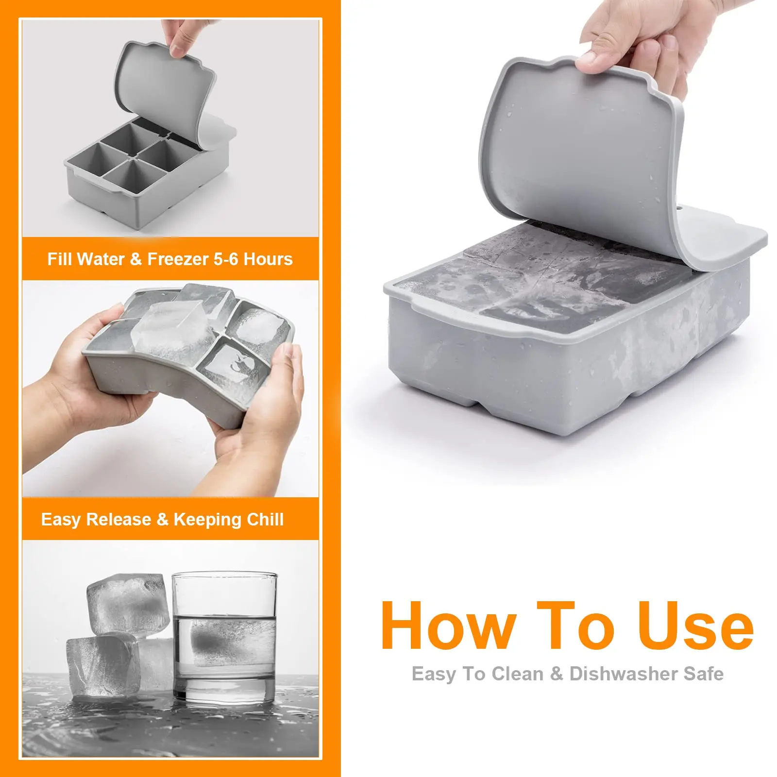 Custom Flexible BPA free Crystal Soft Silicone Ice Cubes Whiskey Ball Maker Clear Large Sphere Tray Mold Easy Release Homeuse