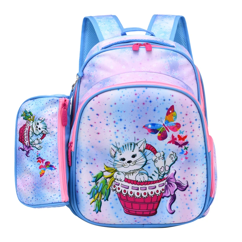 fashion 15 inch school  cartoon bags special colorful fabric design kids bag  with pencil case