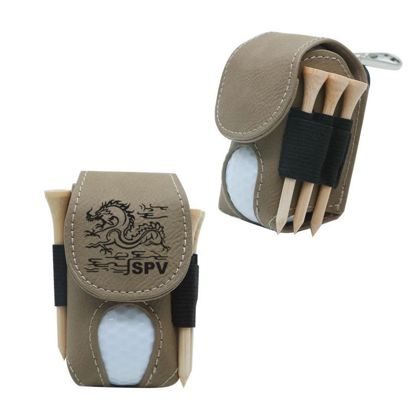 Outdoor Sport Portable Golf Tee Belt Bag Laser Engraving Products Pu Leather Mini Golf Ball Holder
