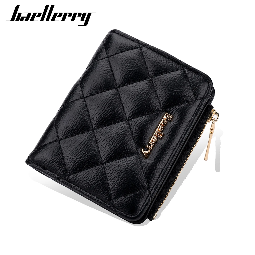 Baellerry  Lady Two Folds Card Wallet With Snap Fastener Classical Minimalist Slim PU Short Wallet