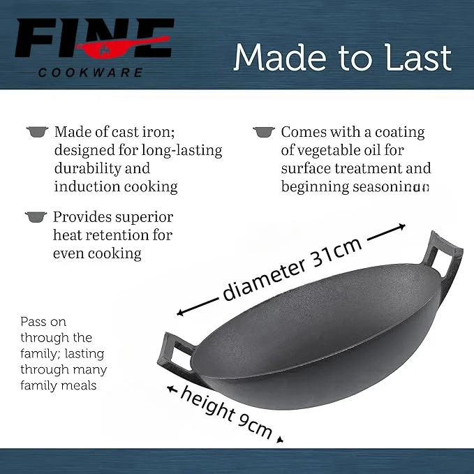 Customized Preseasoned Chinese Non Stick Cast Iron Woks Pan Heavy Duty Cooking Pot Cast Iron Wok With Cover Lid