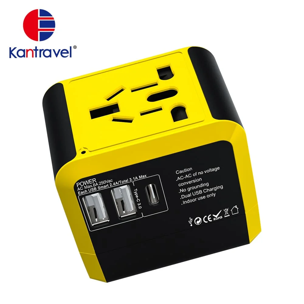 Free Shipping Universal Travel Adapter 2 usb 1 Type-c Plug Output 3.1A USB Charger electrical plug Socket