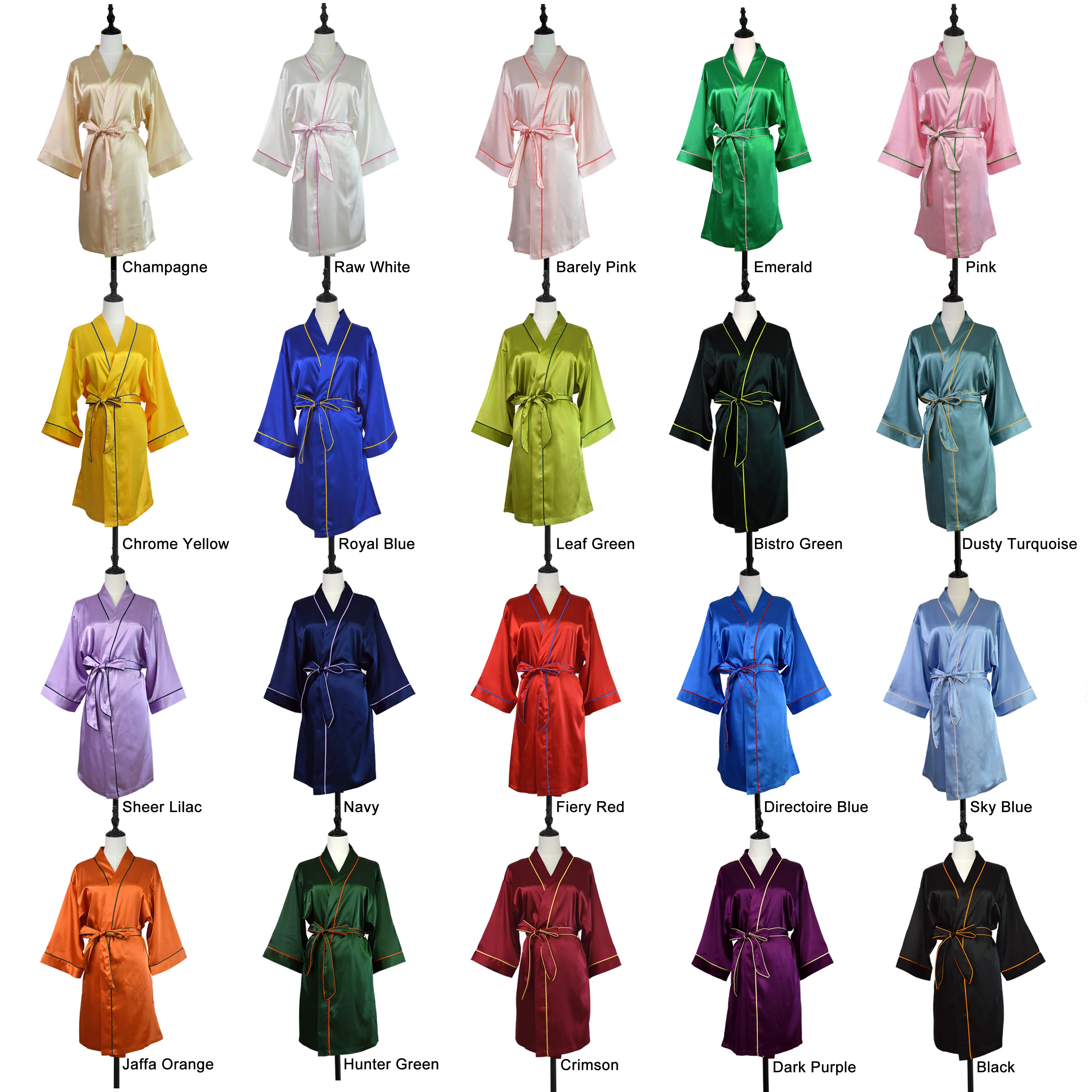 Hot Selling Women Piping Satin Robes Bridal Bathrobe Wedding Bridesmaid Fashionable Short Kimono Robe