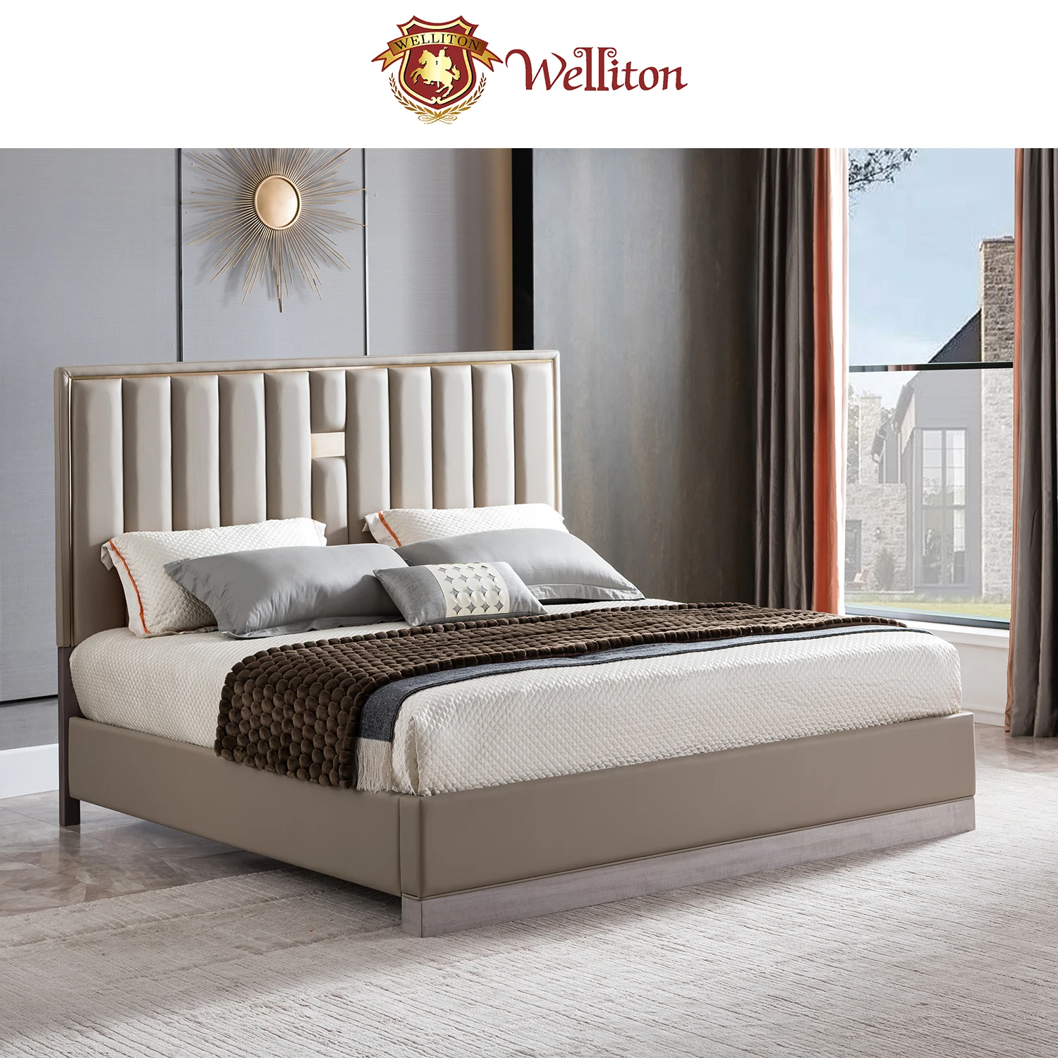 Welliton OEM & ODM древесины американский стиль A802-113 секционный набор мебели для спальни мебель современная роскошная двуспальная кровать