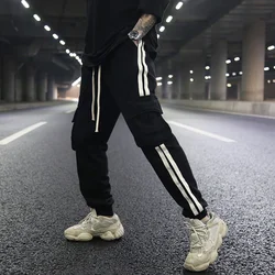 OEM hot sale black side stripe jogger pants casual elastic waist draw string streetwear cotton teen hiphop trousers stock