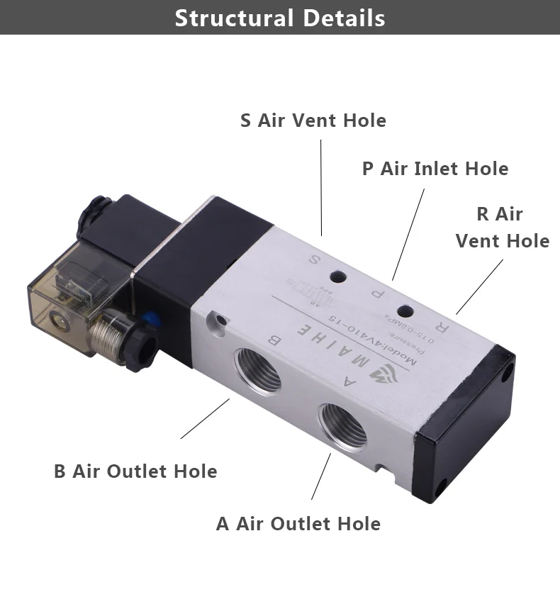 4V410 4V420 4V430 Series 4V410-15 Solenoid Valve 5 Way 2 Position Pneumatic Control Valves Internal piloted 5/2 Way