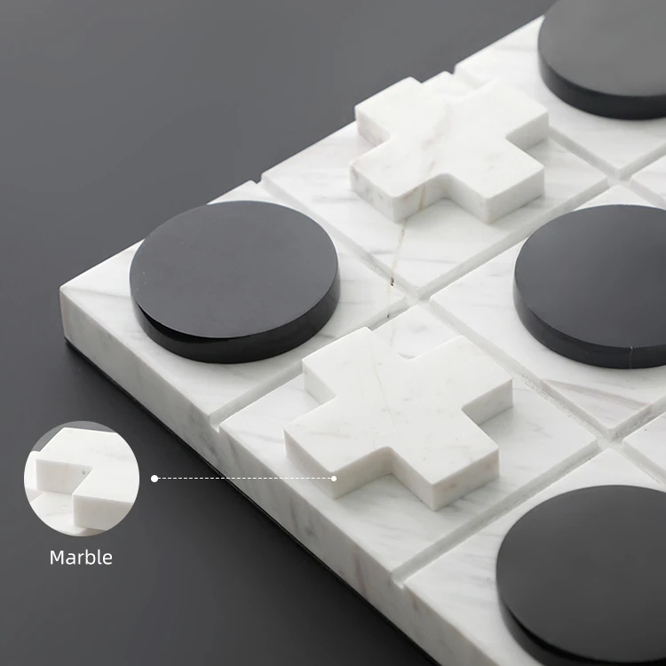 2022 Custom white black marble desktop accessories tic tac toe chess pieces board game for home interior