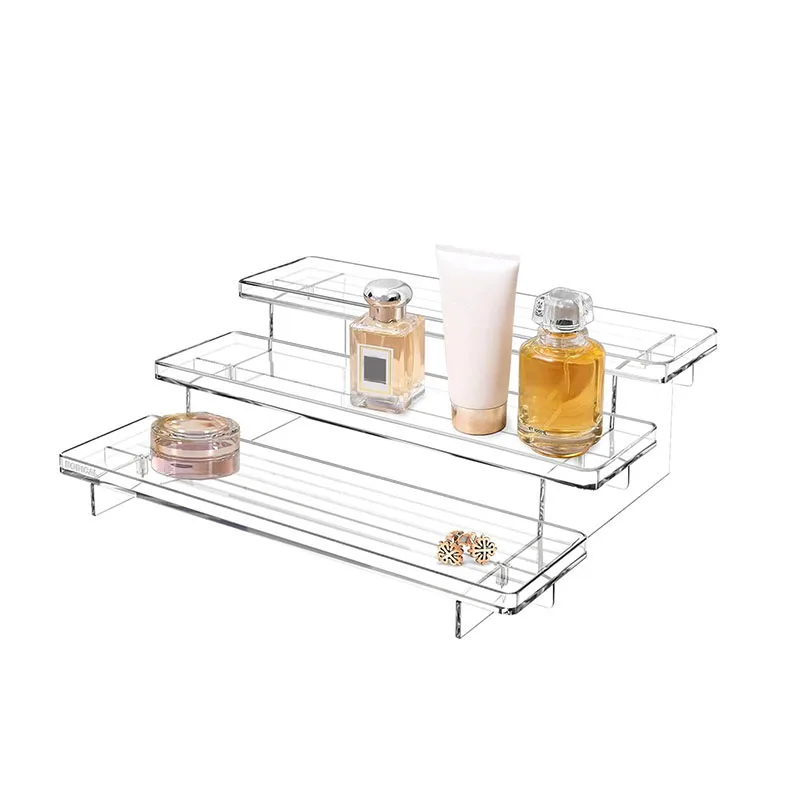 3 Tiers Transparent Acrylic Risers Whole Makeup Display Riser Custom 12x2.95x9.5inch Acrylic Storage Organizer Display Stands