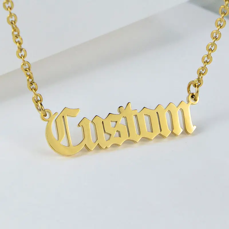 SSeeSY Joyas fashion stainless steel pvd 18k gold plated jewelry engraved custom letter name pendant logo necklace personalised