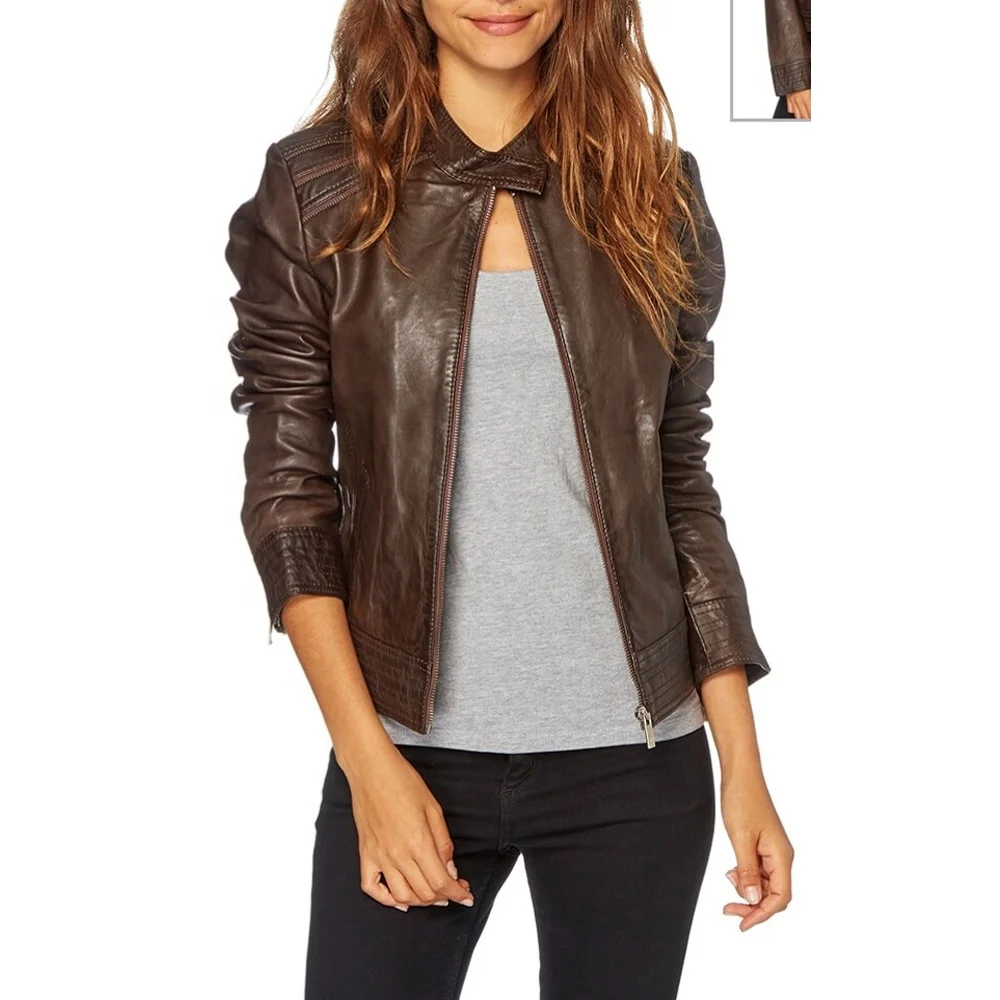 High Quality Real Sheepskin Leather Motorcycle Coat Zipper Belt Design Custom Genuine Leather Jackets For Women 2022
