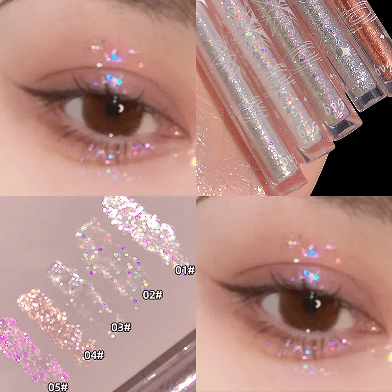 High Quality Beauty Supplies Customize Packaging Pigmented 5 Colors Glitter Shimmer Liquid Eye Shadow Glitter Single Eyeshadow