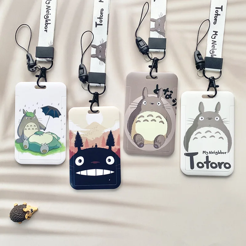 ID Name Badge Cartoon Cute Totoro Design Card Holder Cases Student Bus Anti-Lost Card Cover With Neck Phone Hanging Lanyards