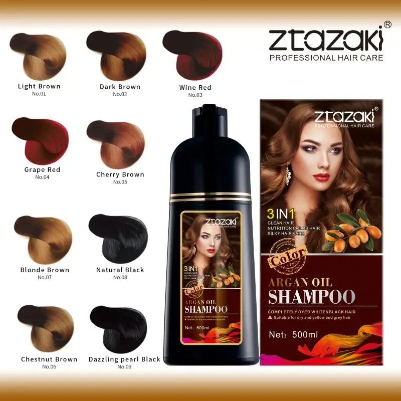 ZTAZAKI Wholesale 500ml Natural Argan oil Fast Dye Long Lasting Permanent Hair Color Shampoo for women accept private label