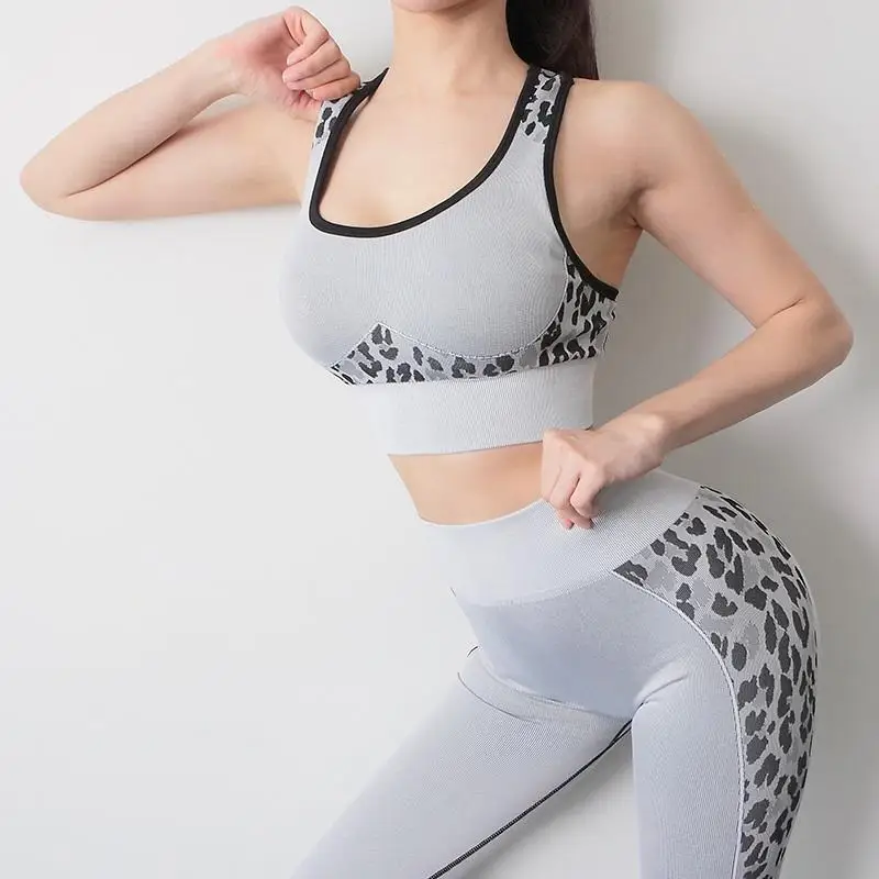  INyoga женские бесшовные леггинсы с высокой талией для тренировок йоги Леопардовый принт тренажерного зала упражнения бега комплект из двух