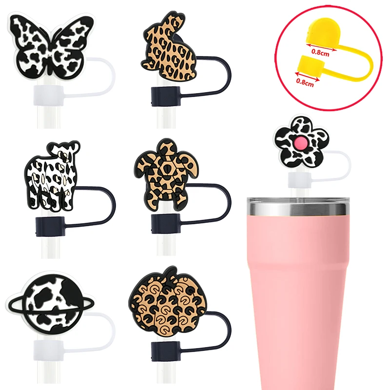 Wholesale Bulk 10mm Silicone Straw Cover For Tumbler Straw Toppers Leopard Straw Toppers Charms For Glass Tumbler