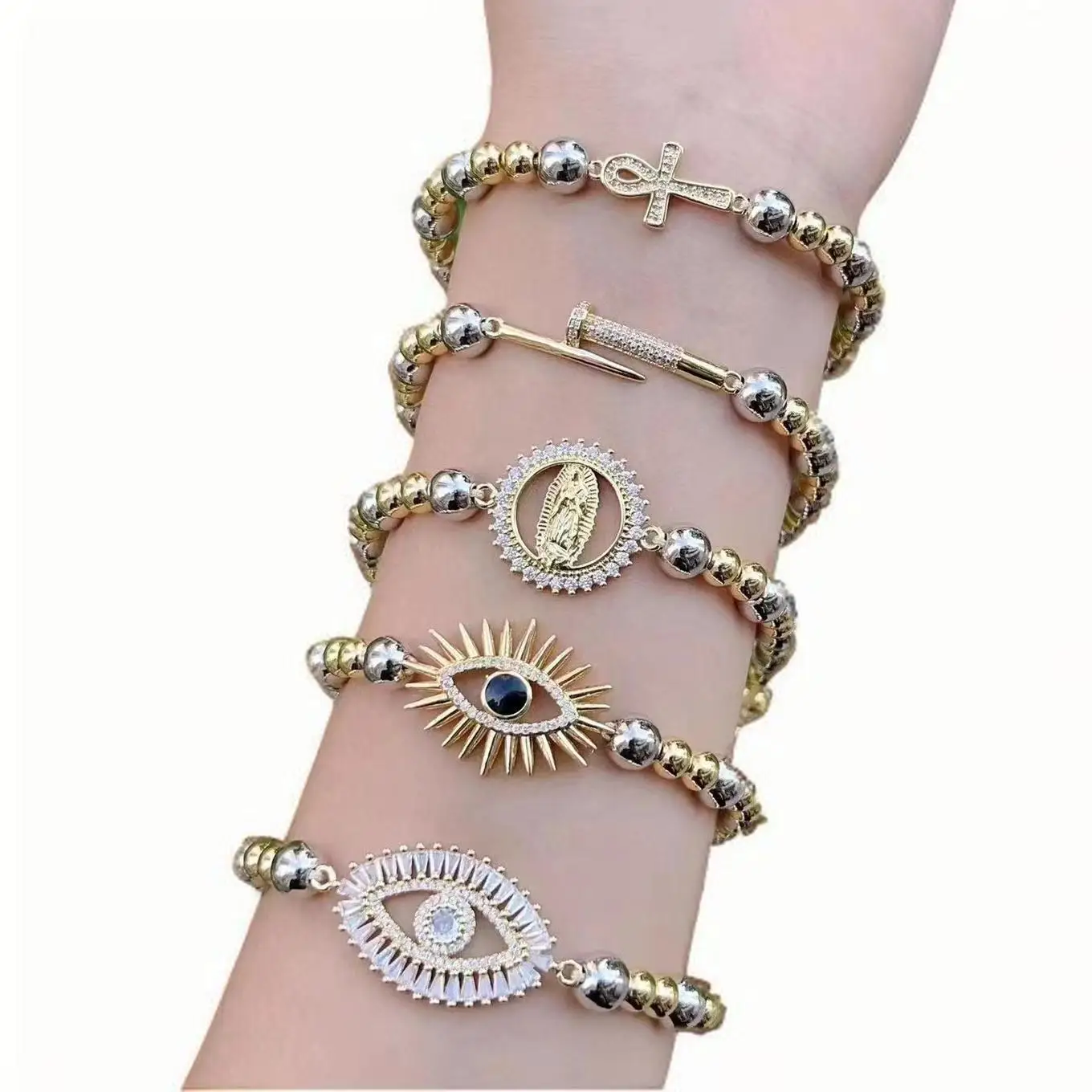 current winning products copper round bead handmade trendy bracelets for women micro macrame jewelry charm bracelet