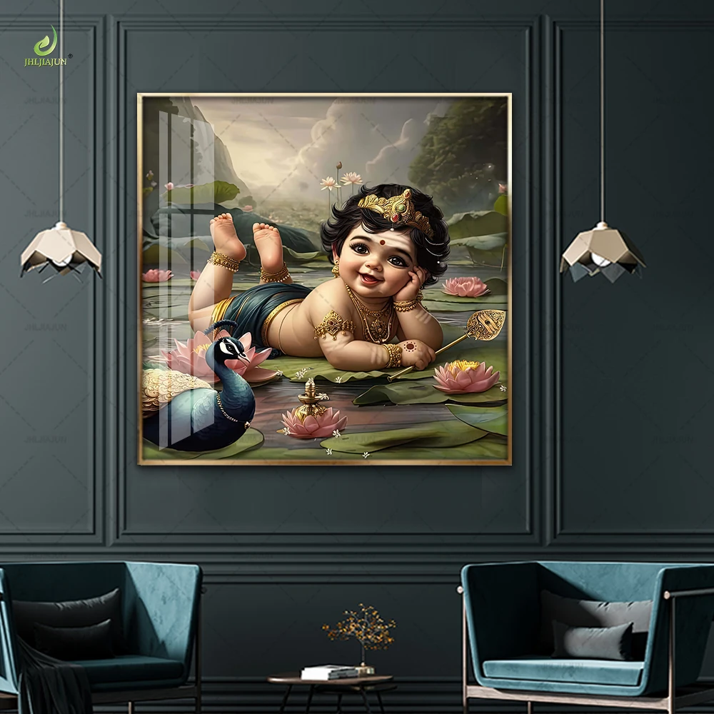 Huamiao Hinduism Wall Art Painting Crystal Child God Framed Glass Painting