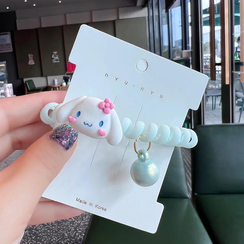 2023 new Korean cartoon telephone line scrunchie simple leather cover female head rope tied ponytail hair rope