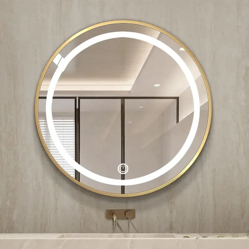Wholesale wall decoration gold framed led bathroom mirror anti fog bath mirror with light