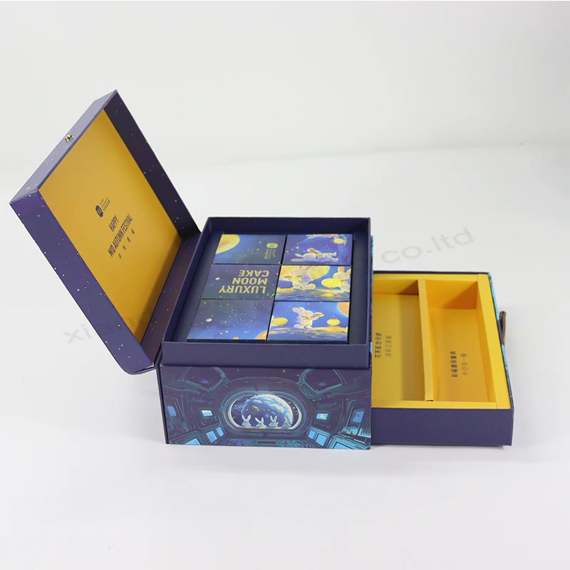 New Fashion Custom-Advent Calendar-Box Art Paper 6 Small Boxes Insert Drawer Beautiful Mooncakes Embossing Vanishing Printing