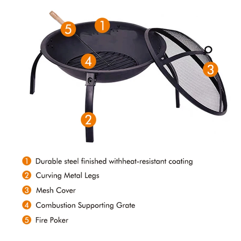 Outing Mate stainless steel charcoal bbq grills fire bowl barbecue for camping 4-legged brazier