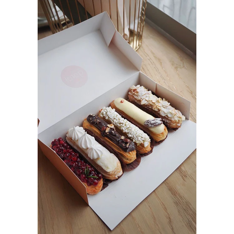 Custom logo design bake bakery croissant chocolate cake french eclairs packaging paper box for eclair pastry dessert house