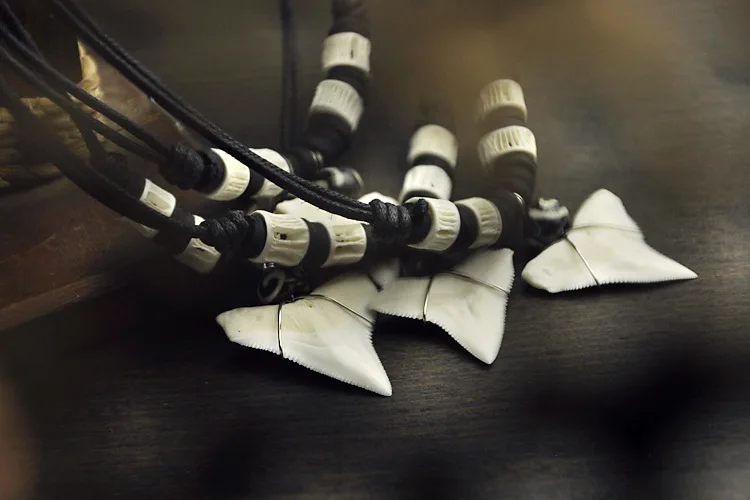 Real Shark Tooth Beads Adjustable Cord Necklace