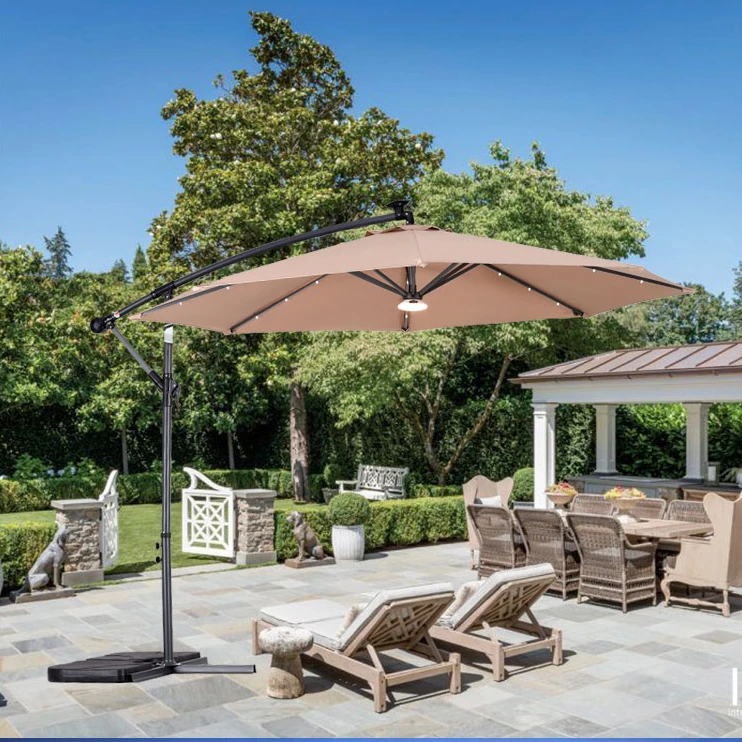 Commercial Large Sun Shade Canopy Parasols Outdoor Furniture Solar Led Light Patio Umbrellas For Garden
