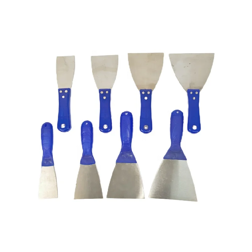 Industrial Grade Flexible Carbon Steel Putty Knife for Painters Blue Plastic Handle with Wooden Handle Stainless Steel Blade